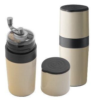 Coffee cup with coffee grinder