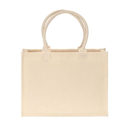 Beach tote bag made of 300 g/m2 laminated recycled cotton. 