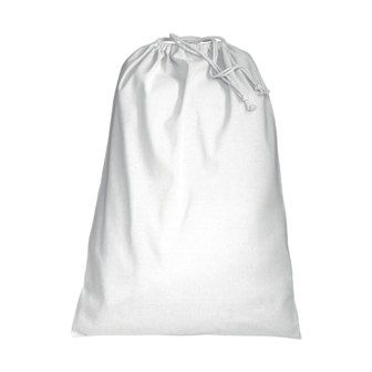 White 50 x 75 cm cotton drawstring bag for gift or shoe packaging.