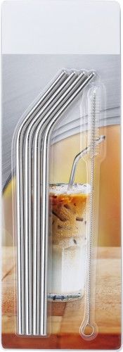 Four stainless steel drinking straws.