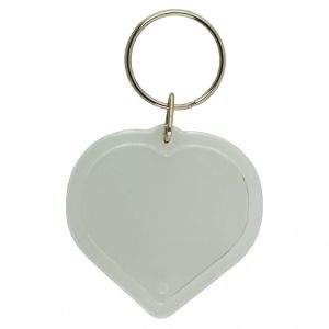 Transparent heart-shaped plastic key ring with label/picture frame