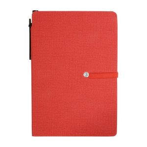 Notepad with coloured elastic, cardboard pen and sticky notes