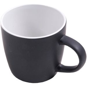 Matte black grade A ceramic mug with glossy colored interior (0.35 L), suitable for dishwashers and microwaves, black box