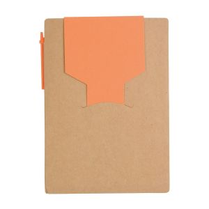 Recycled-paper notepad with cardboard pen and sticky notes
