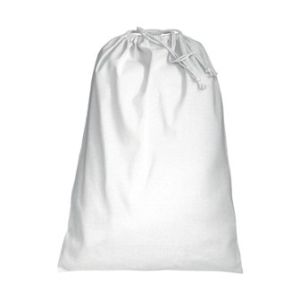 White 50 x 75 cm cotton drawstring bag for gift or shoe packaging.