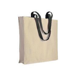 220 g/m2 natural cotton shopping bag  with black handles size 38 x 42 x 8 cm OUTLET