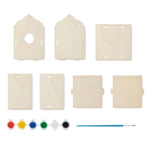 Wooden birdhouse kit in poplar wood 1 brush and 6 water-colours